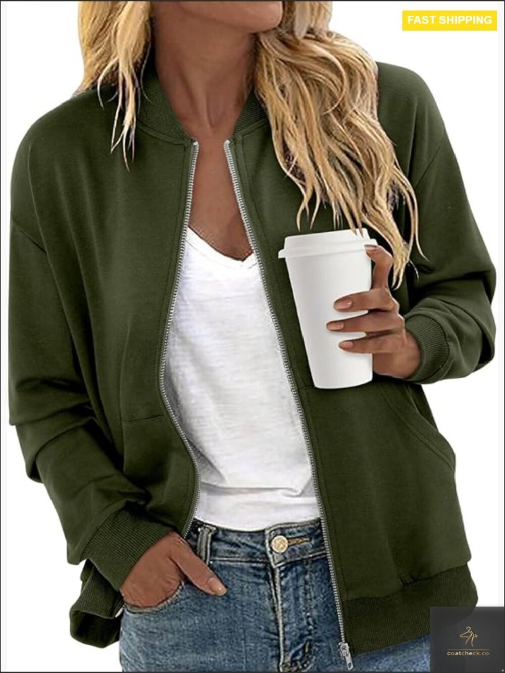 Classic Bomber Jacket Lightweight Windbreaker Casual Zip Up Hooded Outerwear
